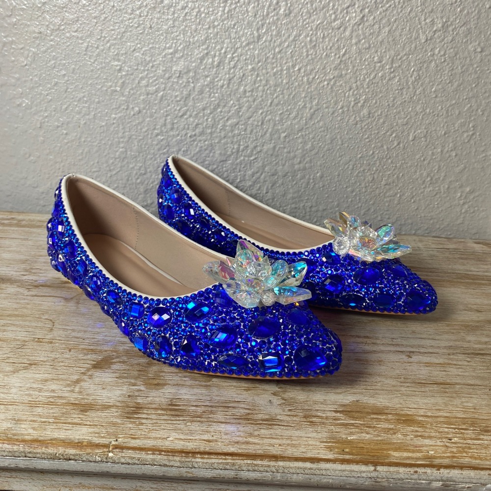 Blue Rhinestone Cinderella Shoes Size 7 Romantic Feminine Fantasy Fairytale‎